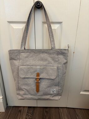 Herschel Supply Company Light Gray Tote with Tan Strap Detail